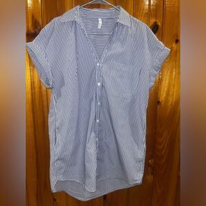 Zara Blue and White Pinstripe Shirt Dress Size S 100% Cotton